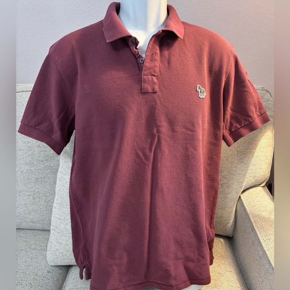PAUL SMITH Maroon Polo with Rainbow Zebra Collared Short Sleeve Men’s Size L